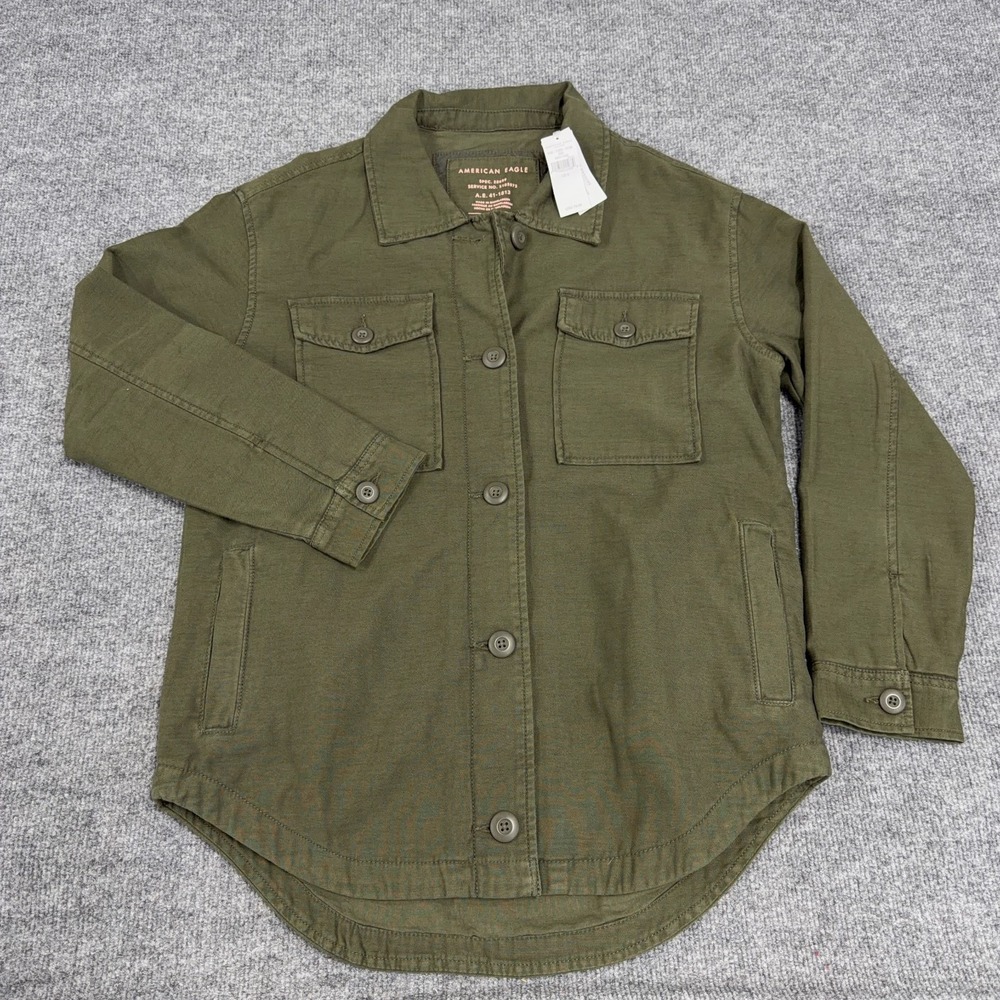 American Eagle Outfitters Shacket Women Small Olive Cotton Military Button Front - Picture 2 of 9